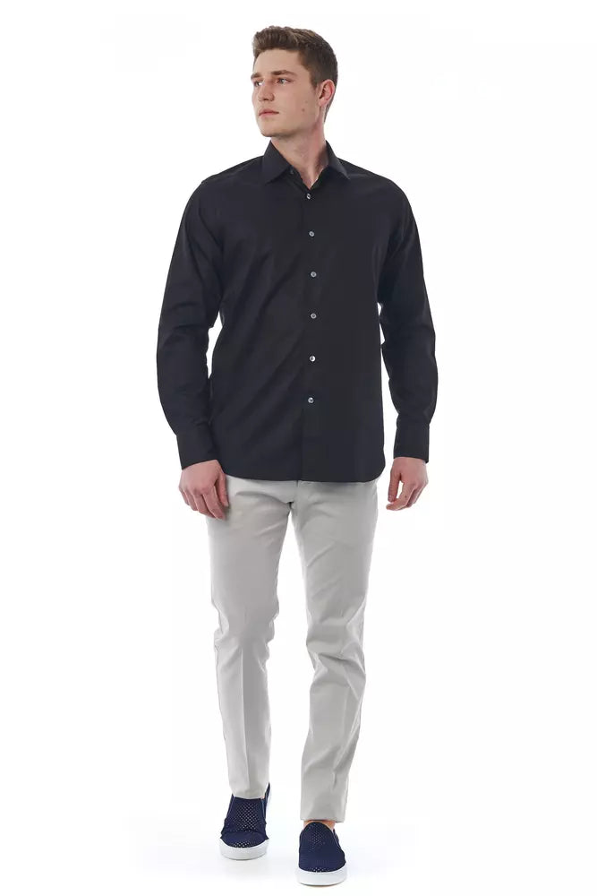 Black Cotton Men Shirt Bagutta