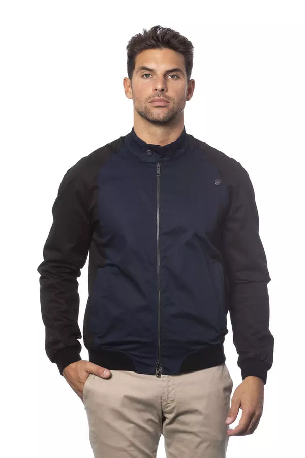 Blue Cotton Men Bomber Jacket Verri