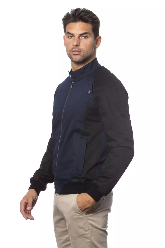 Blue Cotton Men Bomber Jacket Verri