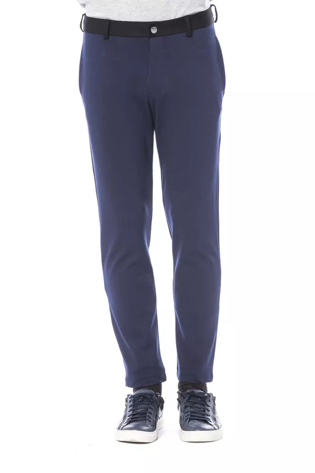 Blue Viscose Men Pants Verri