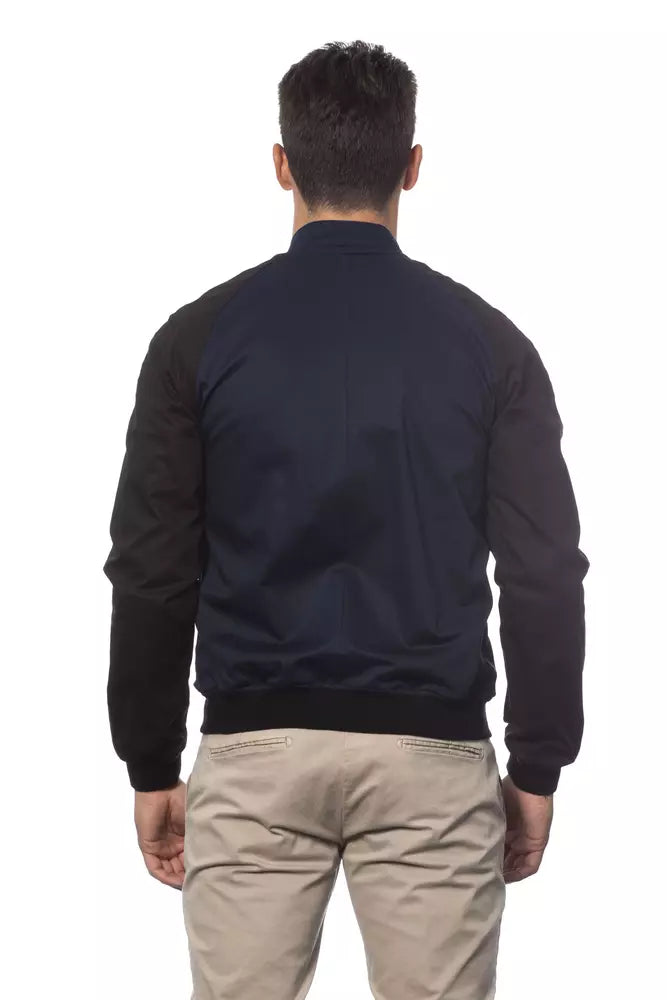 Blue Cotton Men Bomber Jacket Verri