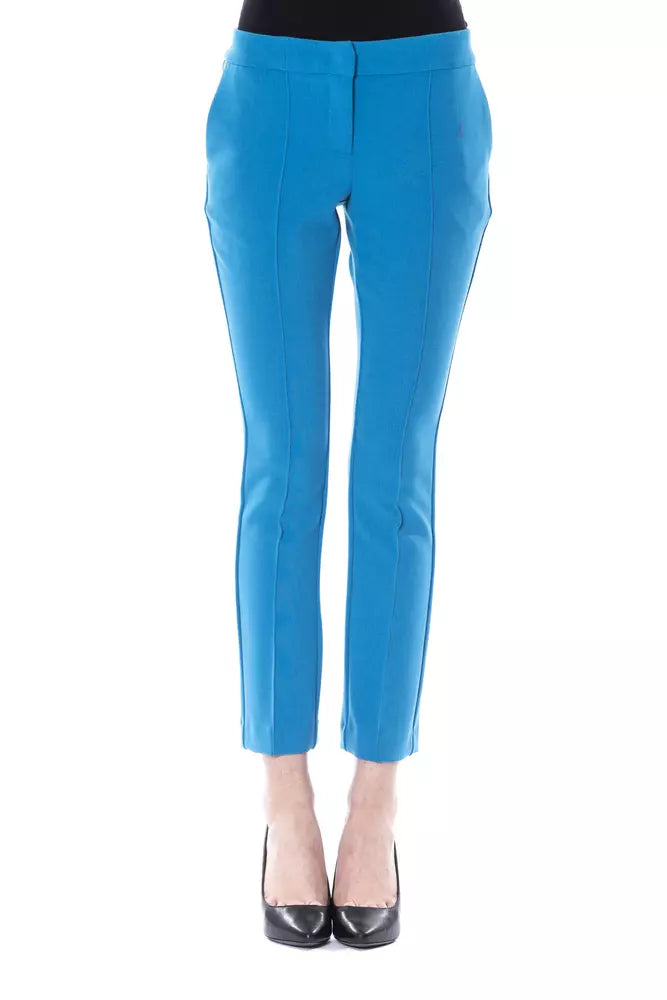 Light Blue Polyester Women Pants BYBLOS