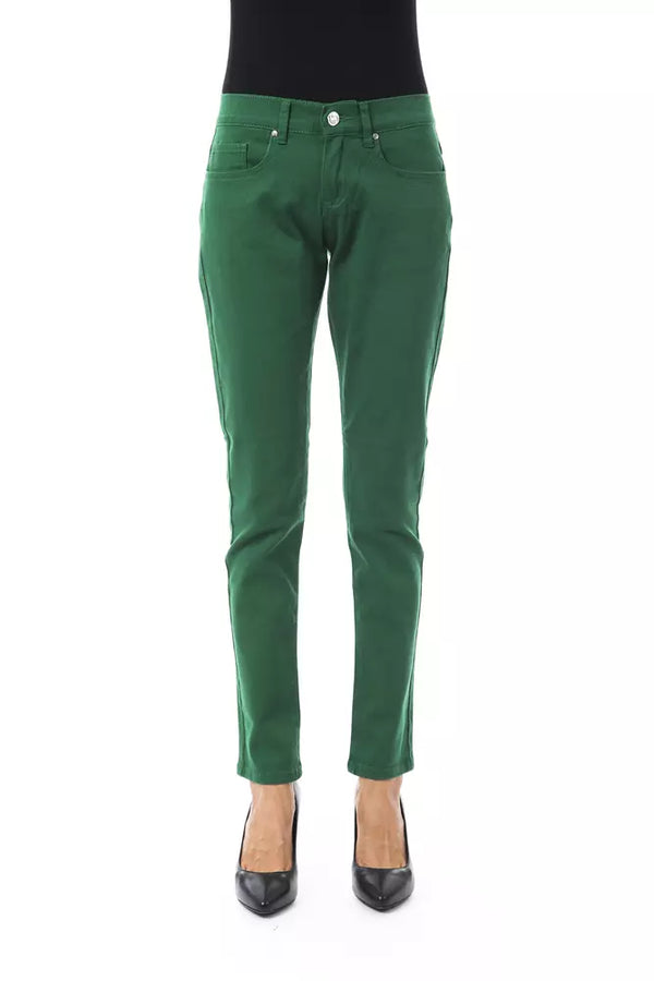 Green Cotton Women Slim Pant BYBLOS