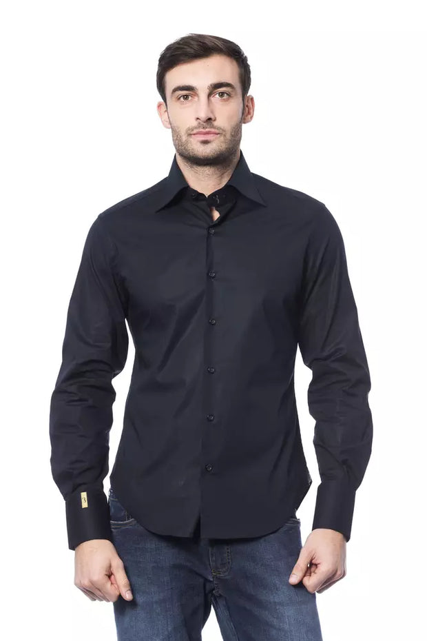 Blue Cotton Men Shirt Billionaire Italian Couture