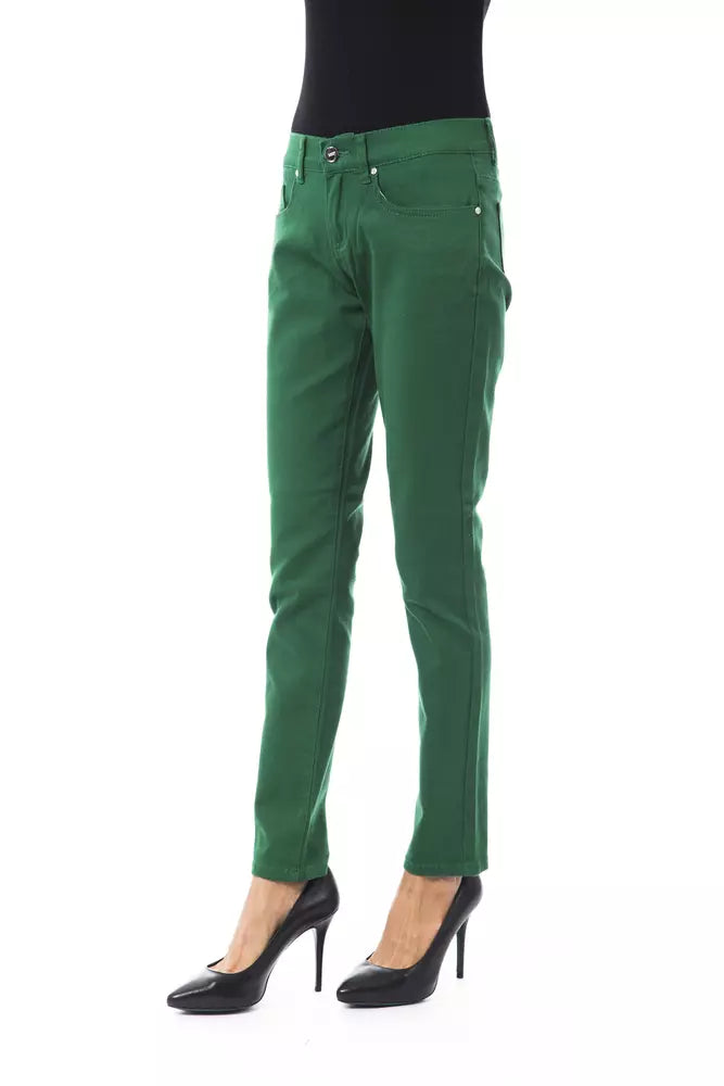 Green Cotton Women Slim Pant BYBLOS