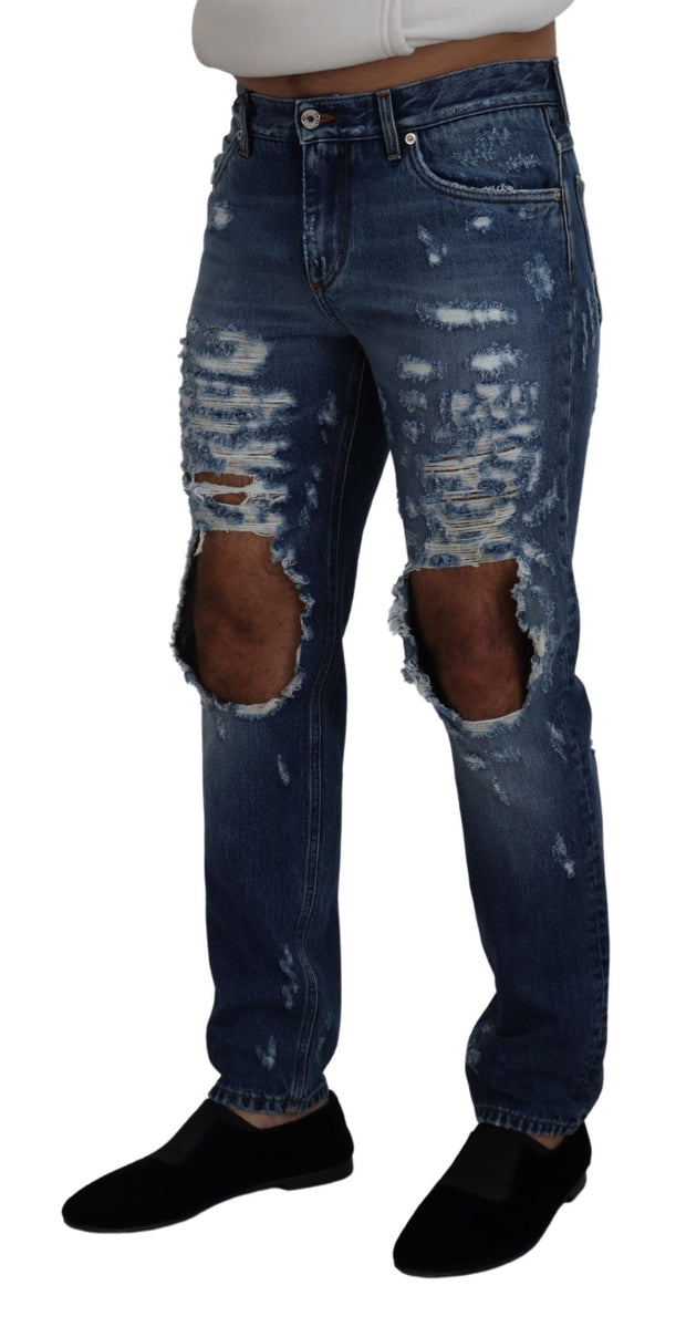 Chic Tattered Denim Pants for the Modern Man Dolce & Gabbana