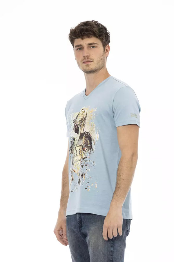 Light Blue Cotton Men T-Shirt Trussardi Action