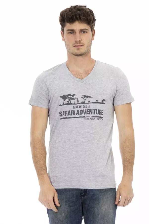 Gray Cotton Men V-Neck T-Shirt Trussardi Action