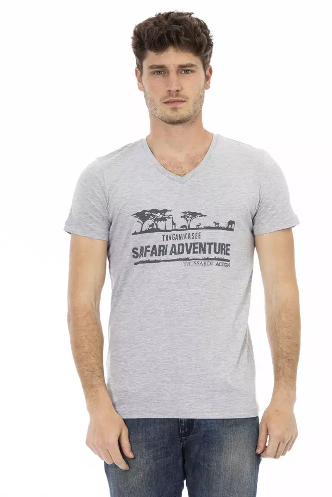 Gray Cotton Men V-Neck T-Shirt Trussardi Action