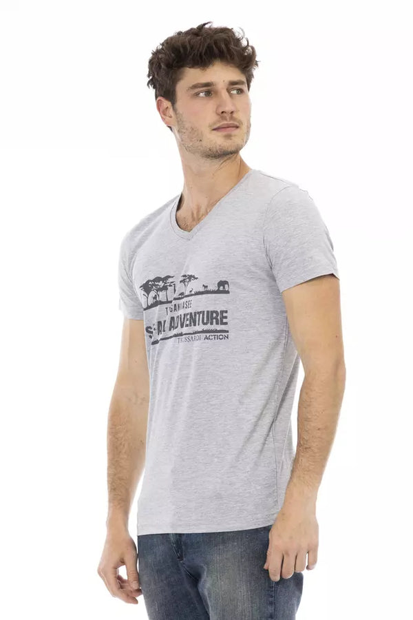 Gray Cotton Men V-Neck T-Shirt Trussardi Action