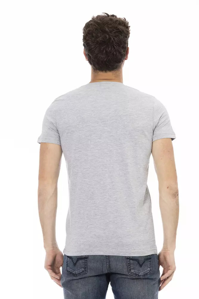Gray Cotton Men V-Neck T-Shirt Trussardi Action