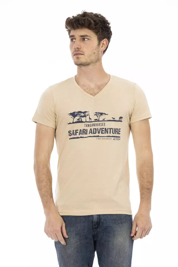 Beige Cotton Men T-Shirt Trussardi Action