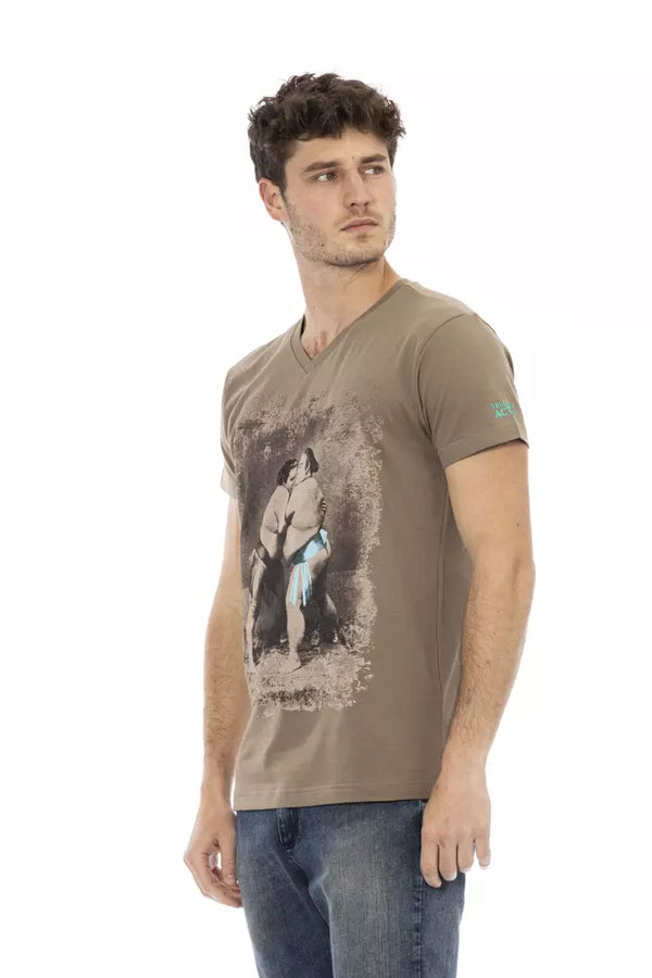 Brown Cotton Men's V-Neck T-Shirt Trussardi Action