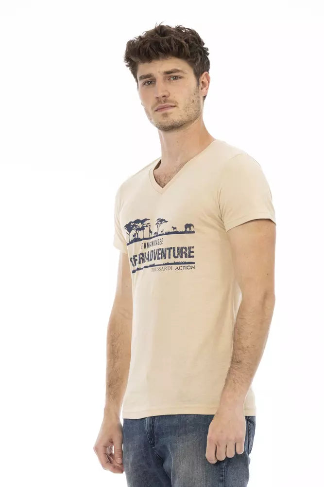 Beige Cotton Men T-Shirt Trussardi Action