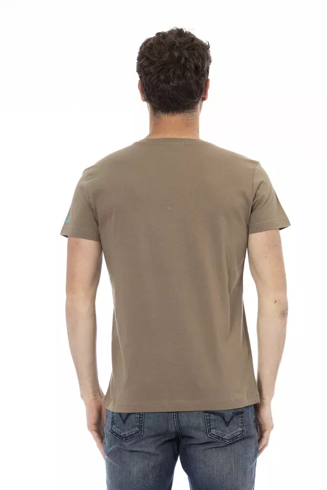 Brown Cotton Men's V-Neck T-Shirt Trussardi Action