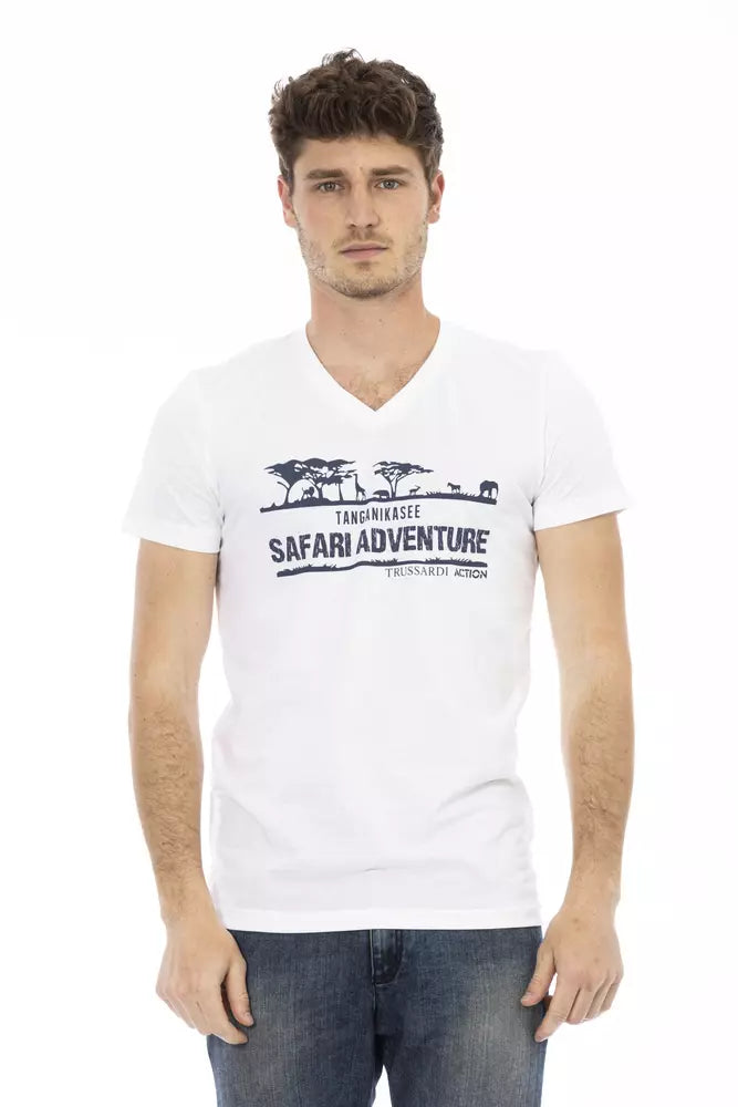 White Cotton Men's V-Neck T-Shirt Trussardi Action