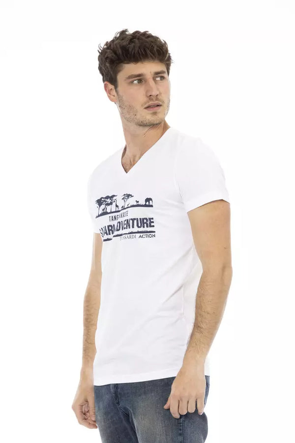 White Cotton Men's V-Neck T-Shirt Trussardi Action