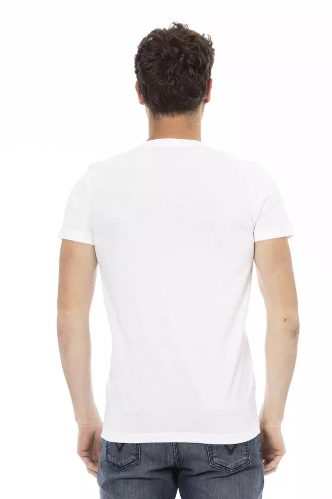 White Cotton Men's V-Neck T-Shirt Trussardi Action