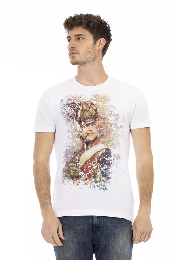 Sleek White Cotton Blend Tee with Graphic Front Trussardi Action