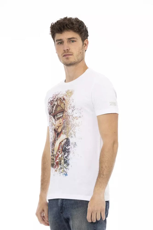 Sleek White Cotton Blend Tee with Graphic Front Trussardi Action