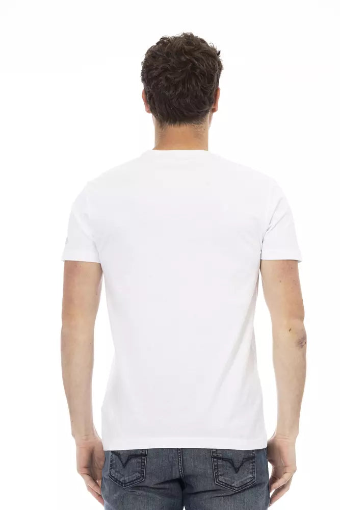 Sleek White Cotton Blend Tee with Graphic Front Trussardi Action