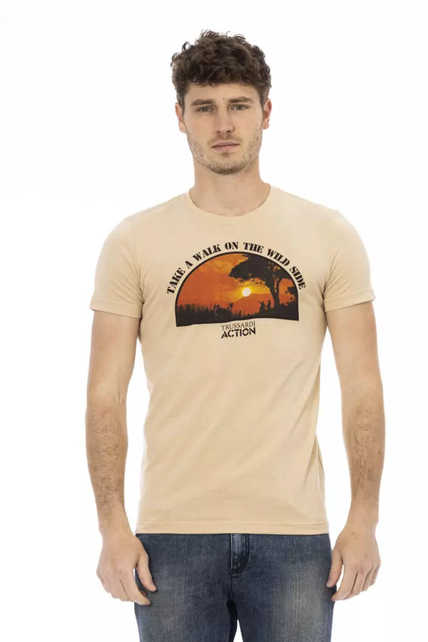 Beige Cotton Men T-Shirt Trussardi Action