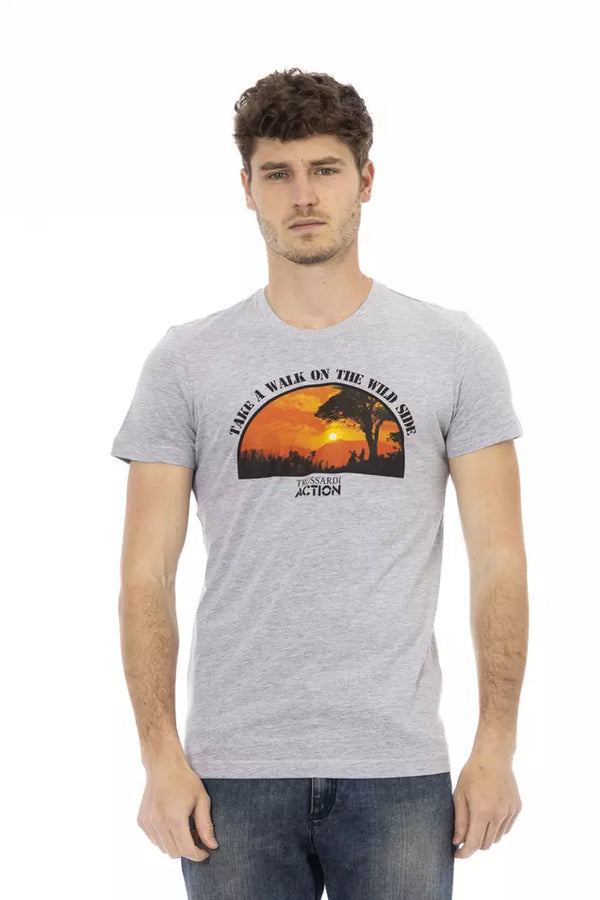 Gray Cotton Men T-Shirt Trussardi Action