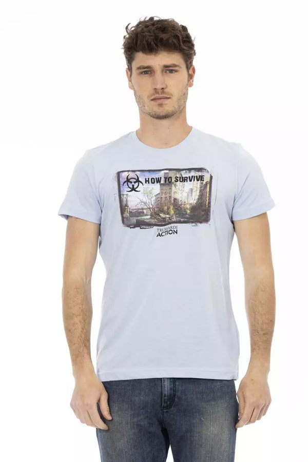 Light Blue Cotton Men T-Shirt Trussardi Action