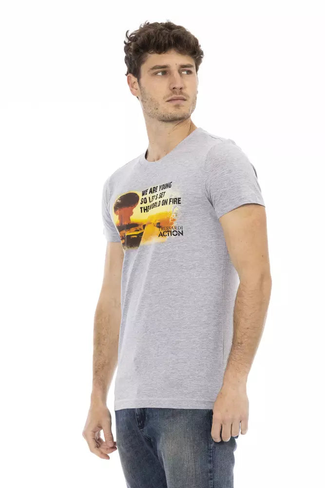 Gray Cotton Men T-Shirt Trussardi Action