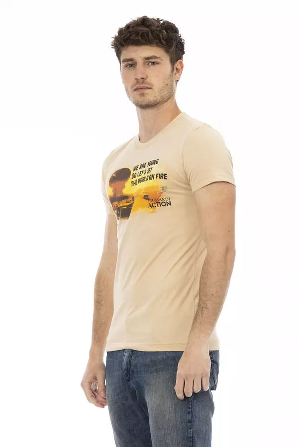 Beige Cotton Men T-Shirt Trussardi Action