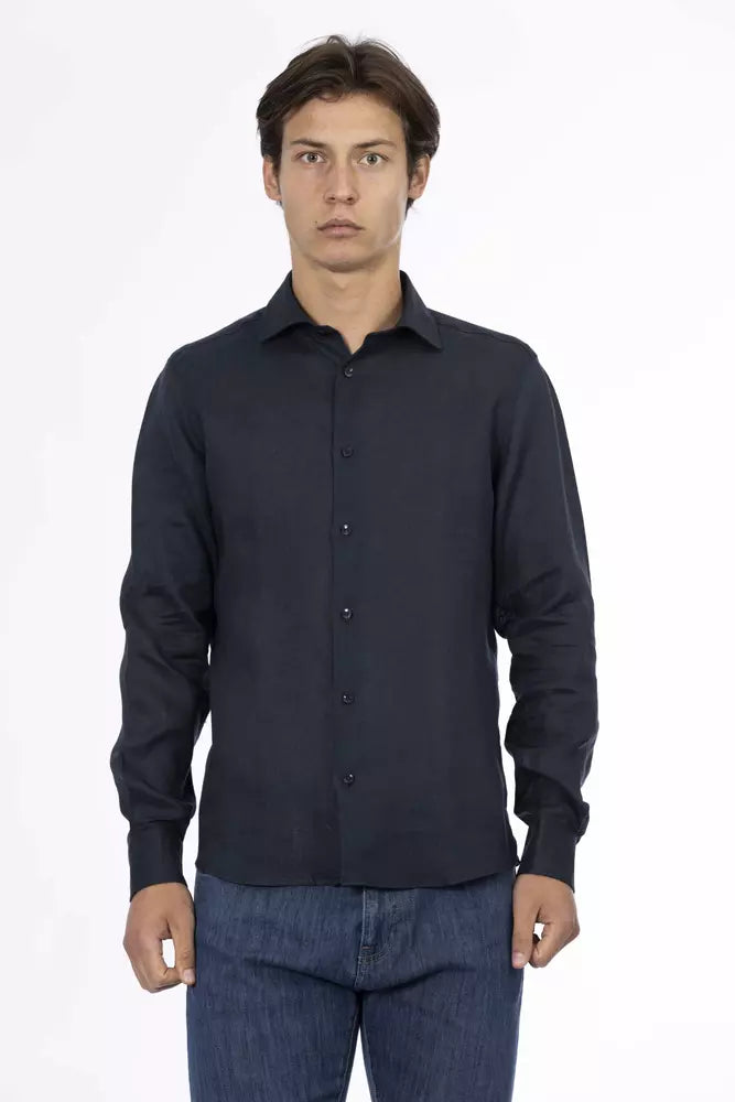 Blue Linen Men Shirt Baldinini Trend