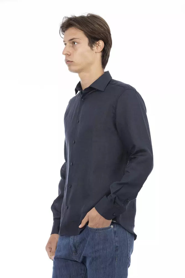 Blue Linen Men Shirt Baldinini Trend