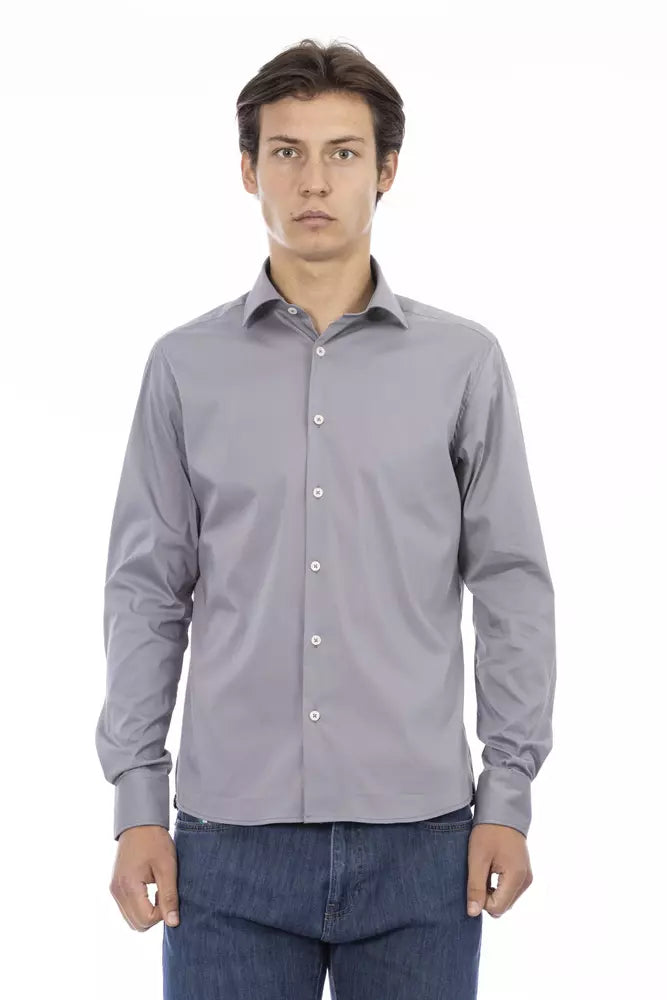 Gray Cotton Men Shirt Baldinini Trend