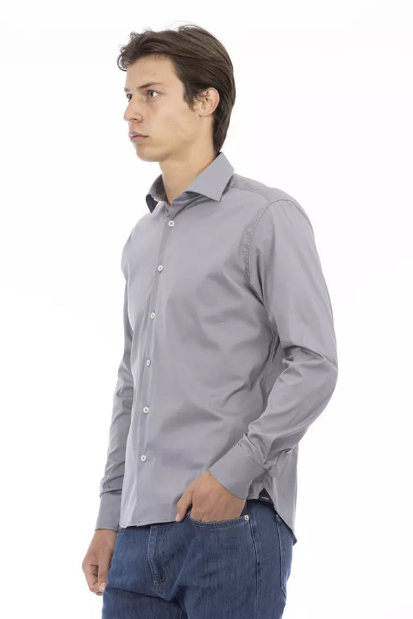 Gray Cotton Men Shirt Baldinini Trend