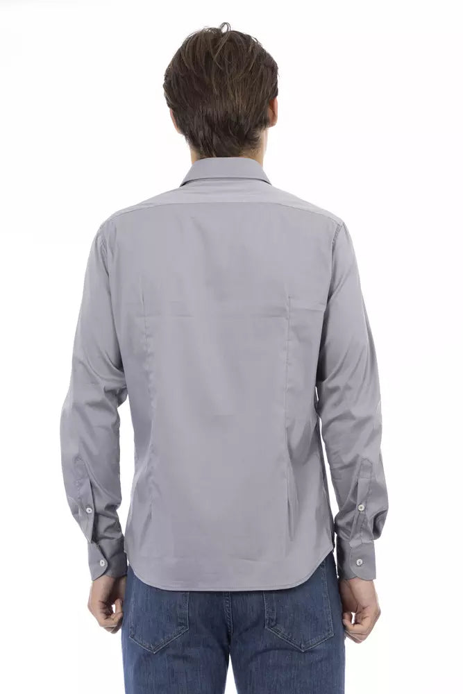 Gray Cotton Men Shirt Baldinini Trend