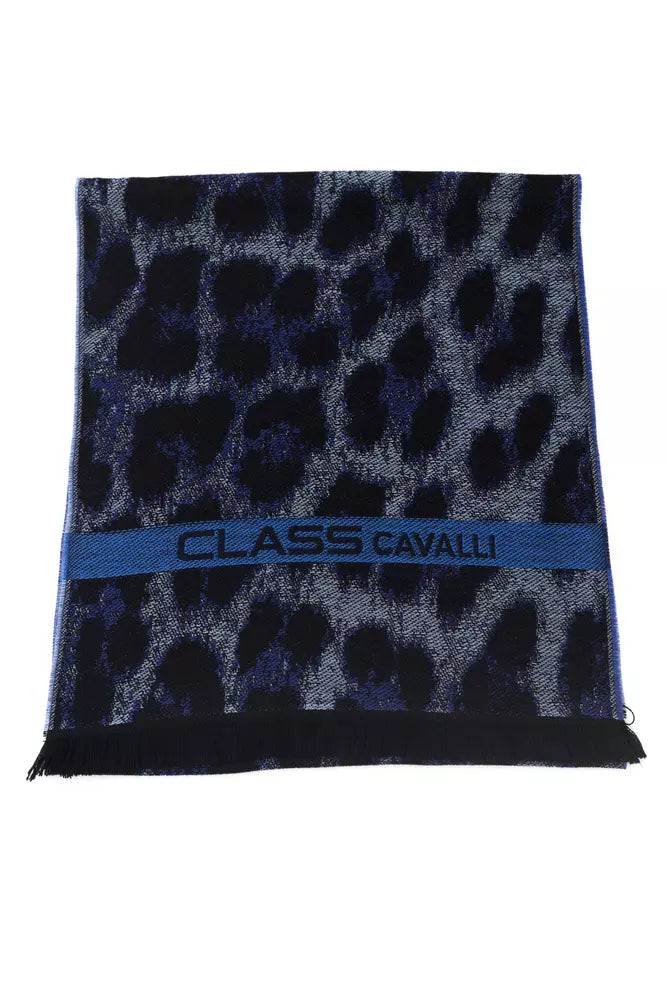 Blue Wool Men Scarf Cavalli Class