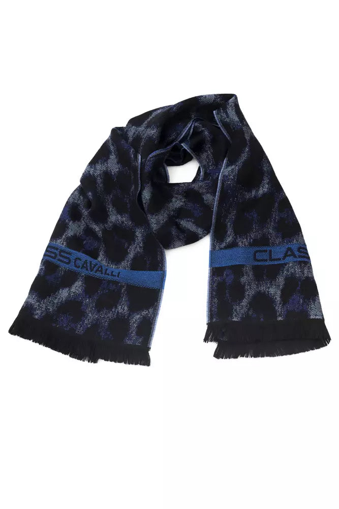 Blue Wool Men Scarf Cavalli Class