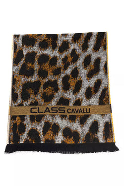 Brown Wool Men Scarf Cavalli Class