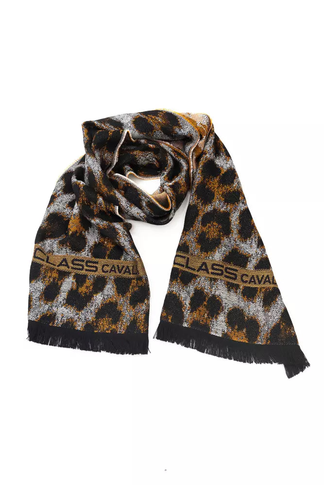 Brown Wool Men Scarf Cavalli Class