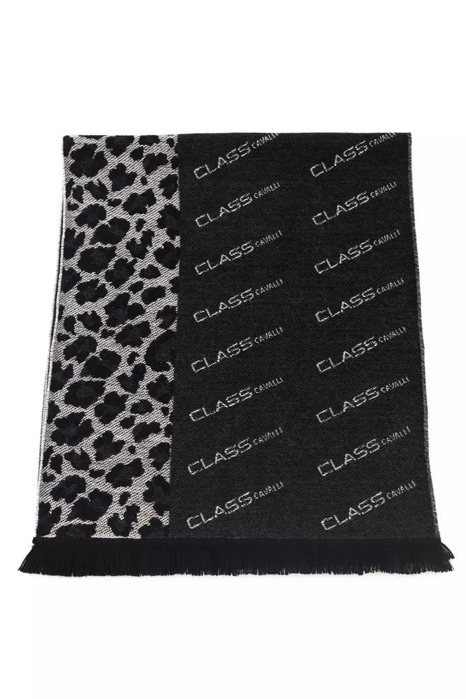 Black Wool Men Scarf Cavalli Class