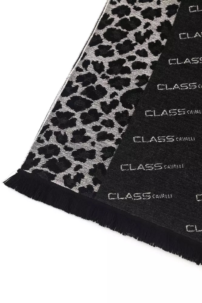 Black Wool Men Scarf Cavalli Class