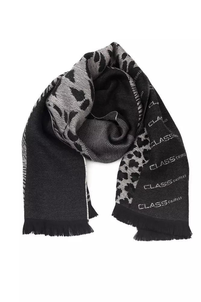 Black Wool Men Scarf Cavalli Class