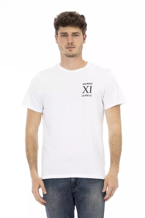 Elegant White Front Print T-Shirt Bikkembergs