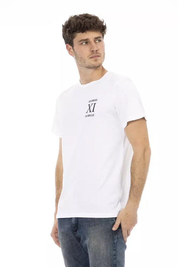 Elegant White Front Print T-Shirt Bikkembergs