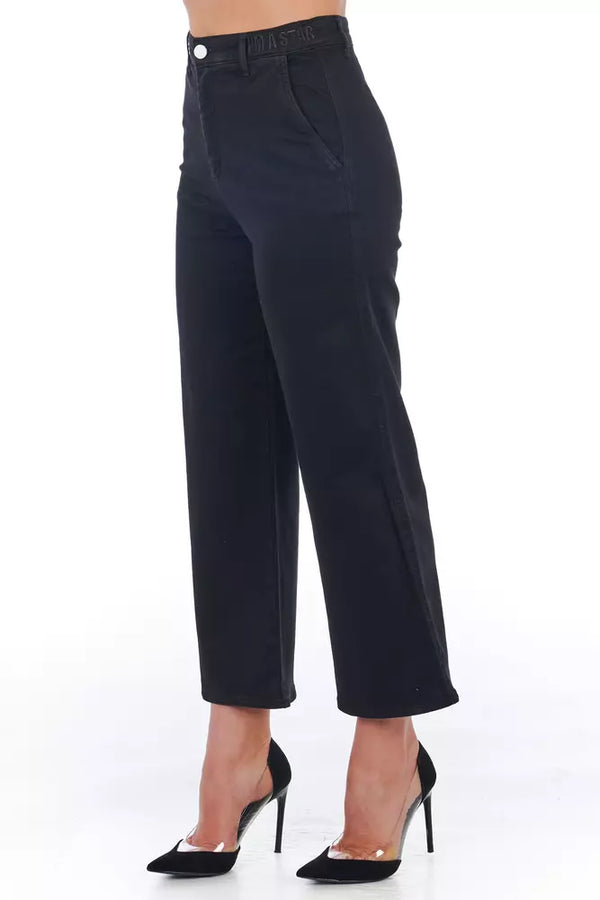 Black Cotton Women Cropped Pant Frankie Morello