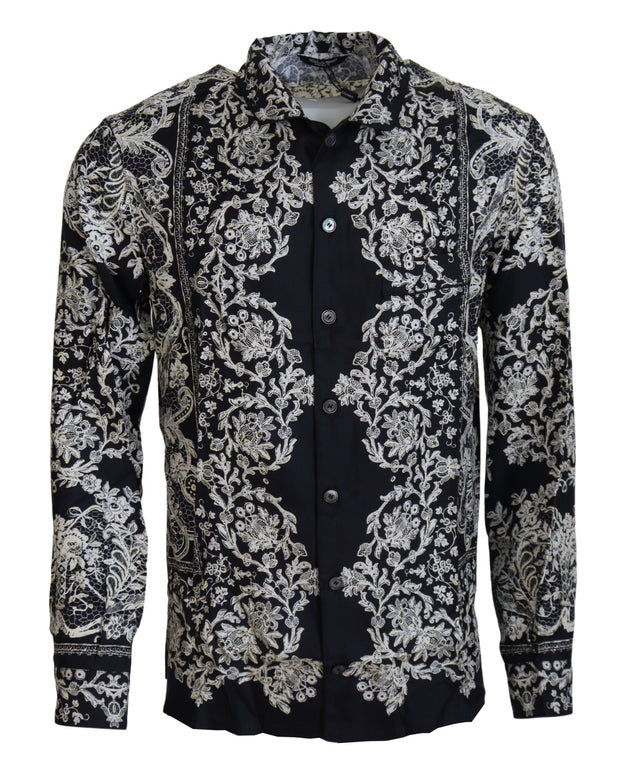 Elegant Satin Floral Baroque Shirt Dolce & Gabbana