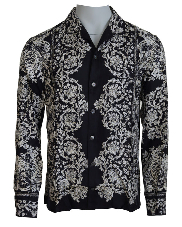 Elegant Satin Floral Baroque Shirt Dolce & Gabbana