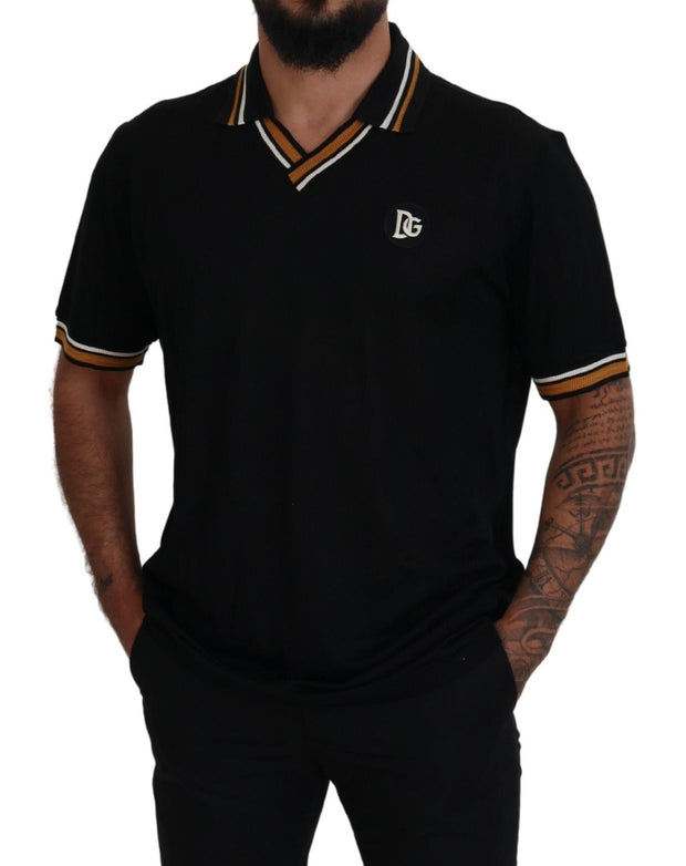 Elegant Black Silk Polo T-Shirt Dolce & Gabbana