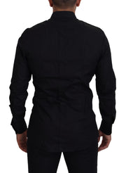 Elegant Black Slim Fit Dress Shirt with Crown Embroidery Dolce & Gabbana