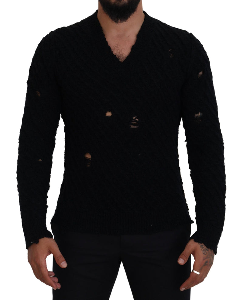 Elegant Black Wool-Blend V-Neck Sweater Dolce & Gabbana